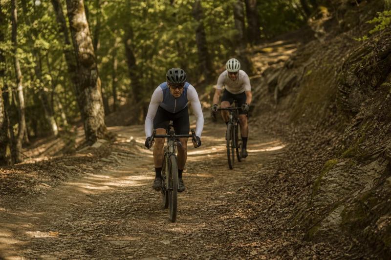 Gravel track running through beech forest on the Volcano Gravel Day near Marbella
